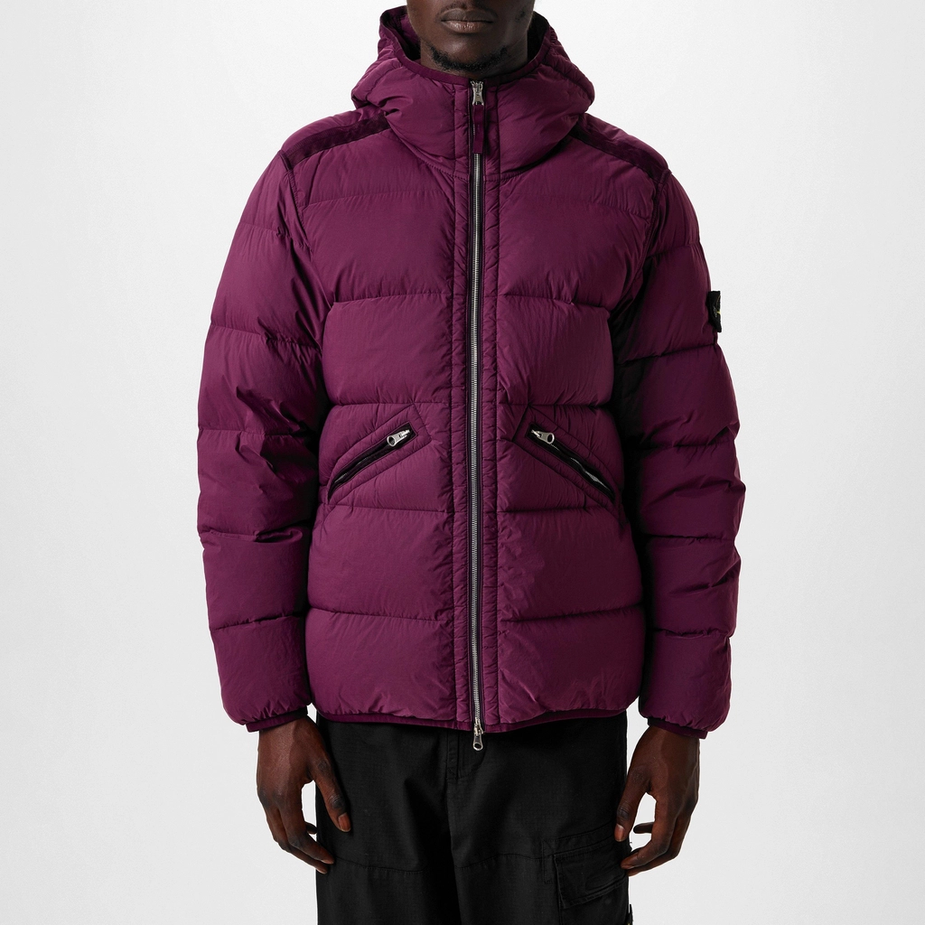 Stone Island Hooded Down Jacket - Burgundy V0011